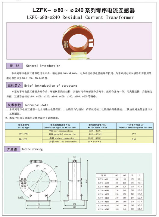 LZFK-Φ80～Φ240系列零序电流互感器